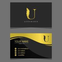 Letter U Logo Combined with Feather Silhouette and business card template. Elegant Monogram Vector Logo Design.