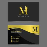 Letter M Logo Combined with Feather Silhouette and business card template. Elegant Monogram Vector Logo Design.