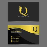 Letter Q Logo Combined with Feather Silhouette and business card template. Elegant Monogram Vector Logo Design.
