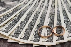 Wedding rings on the background of money photo