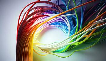 Bright rainbow wires abstract background. AI render photo