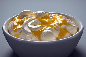 Homemade cream on a saucer. . photo