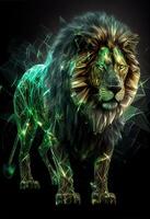 cristal verde fuego león fondo. ai generado foto