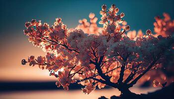 Cereza flores árbol primavera. ai generado. foto