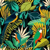 Seamless floral pattern with tropical birds in a rainforest vector