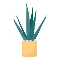 Vector isolated illustration of growing plants at home. Homeplant Aloe Vera with long leaves in a clay or ceramic pot as an interior decoration. Design element sticker.