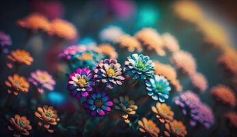 Photo colorful spring flowers background, blurred bokeh effect