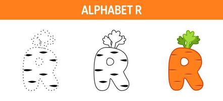 Alphabet R tracing and coloring worksheet for kids vector