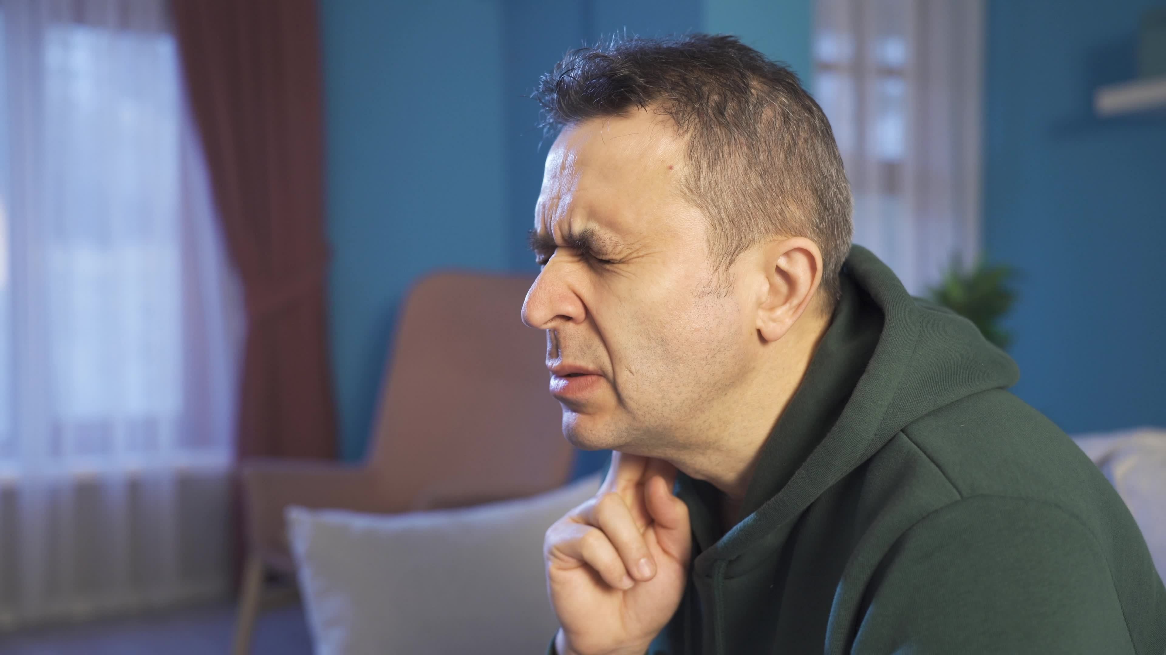 Sore throat. The man with the irritation and burning sensation in his