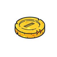 Gold coin. Outline cartoon Icon of money and treasure. Concept of earnings and wealth vector