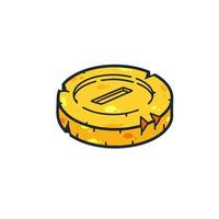 Gold coin. Outline cartoon Icon of money and treasure. Concept of earnings and wealth vector