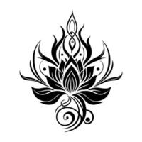 Ornamental lotus flower design for versatile applications. Ideal for tattoos, emblems, t-shirts, wall art, pyrography, crafting, and sublimation. Vector illustration in black and white, isolated.