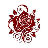 The bud of a beautiful blooming red rose. Ornamental vector illustration for tattoo, embroidery, sublimation, pyrography, wood cutting.