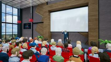 Metaverse avatars of people seminar online in virtual worlds, 3d render photo