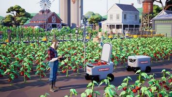 Metaverse avatars of people learning to increase agricultural productivity in smart farm of virtual world, 3d render photo