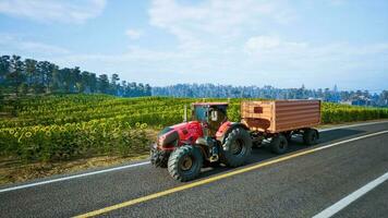 Tractor working in agricultural plots. 3d render photo