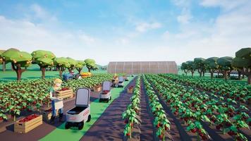 Metaverse avatars of people learning to increase agricultural productivity in smart farm of virtual world, 3d render photo
