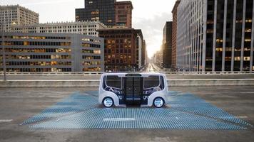 Autonomous electric bus self driving on street, Smart vehicle technology concept, 3d render photo