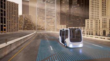 Autonomous electric bus self driving on street, Smart vehicle technology concept, 3d render photo