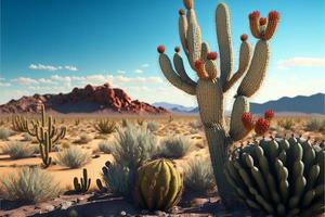 Landscape with cacti and desert in the background. Digital illustration AI photo