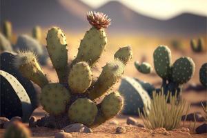 Landscape with cacti and desert in the background. Digital illustration AI photo