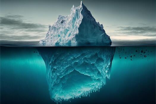 Digital illustration of an iceberg in the ocean. AI photo