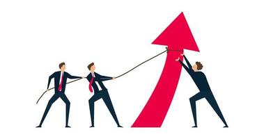 4k animation of Teamwork and collaboration colleagues, group of businessmen office workers help and support to pull arrow rising up. video