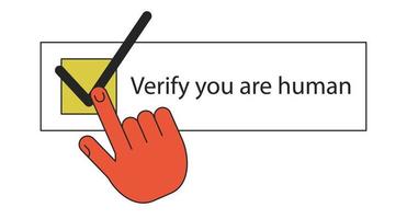 Human verification line concept vector spot illustration. Editable 2D flat colour cartoon hand on white for web design. Confirm creative lineart idea for website, mobile, blog