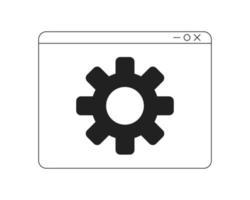Open webpage with settings monochrome flat vector icon. Browser page with cog. Editable full sized black and white element. Simple thin line art spot illustration for web graphic design and animation