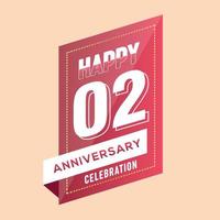 02nd anniversary celebration vector pink 3d design on brown background abstract illustration
