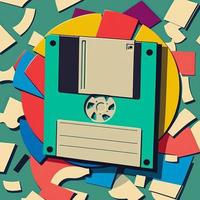 Antique computer floppy disk, background. AI photo