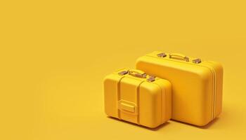 Yellow travel suitcases on a yellow background. AI-Generated illustration. photo
