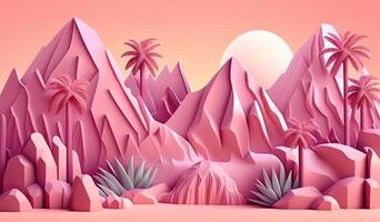 illustration of palm trees and mountain. Travel and paradise island photo