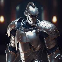 Medieval knight in silver armor. Digital illustration AI photo