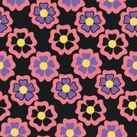 Retro pattern with colorful flowers on black background vector