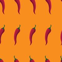 Vector seamless pattern of red peppers on orange background. Wallpaper, background, paper or fabric print