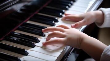 child hands learning to play the piano, music school photo