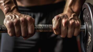 hands of an athlete lifting a barbell photo