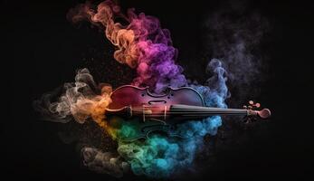 Violin photo made of colorful dust clouds