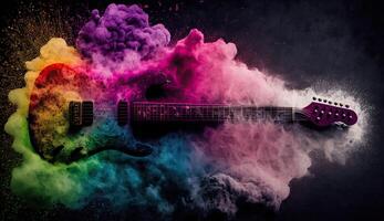 Electric guitar photo made of colorful dust clouds