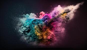 Electric guitar photo made of colorful dust clouds