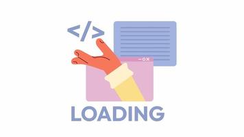 animado creando sitio web cargador. fuente código. destello mensaje 4k vídeo imágenes. color aislado cargando espera-animación Progreso indicador con alfa canal transparencia para ui, ux web diseño video