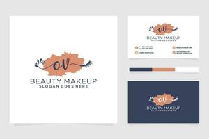 Initial OV Feminine logo collections and business card template Premium Vector