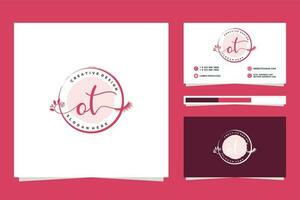 Initial OT Feminine logo collections and business card template Premium Vector