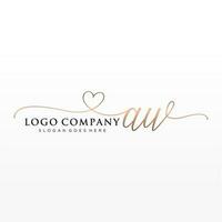 Initial AW feminine logo collections template. handwriting logo of initial signature, wedding, fashion, jewerly, boutique, floral and botanical with creative template for any company or business. vector