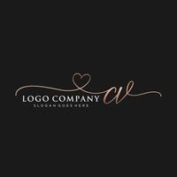 Initial CV feminine logo collections template. handwriting logo of initial signature, wedding, fashion, jewerly, boutique, floral and botanical with creative template for any company or business. vector