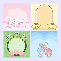 Cute Kawaii Cartoon Characters for Social Media Template vector