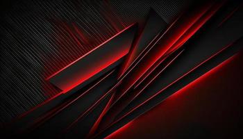 Black abstract diagonal overlap layers background with red light decoration photo