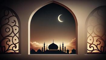 Eid-al fitr background of window with mosque photo