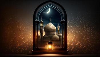 Eid-al fitr background of window with mosque photo